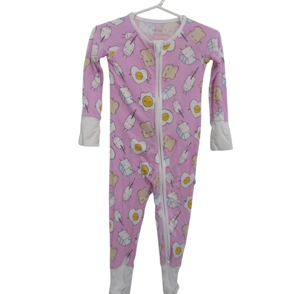 Little Sleepies Baby Sz 6-12M Pink Breakfast Buddies Bamboo Zippy Pajamas